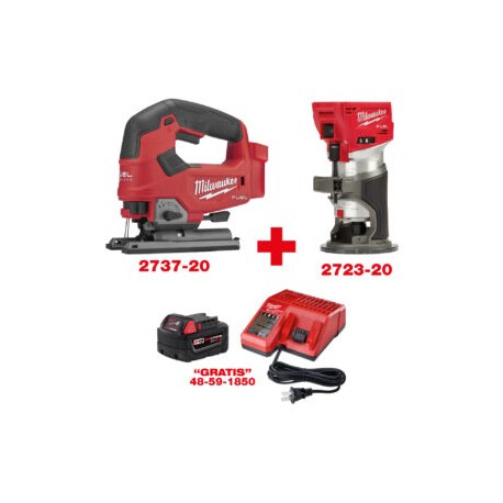 2737-20 Sierra caladora M18 FUEL™ + 2723-20 ROUTER COMPACTO M18 FUEL™ + 48-59-1850 KIT CARGADOR BATERIA REDLITHIUM™